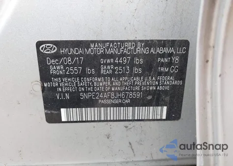 2018 Hyundai Sonata Se из США, поврежденный, VIN 5NPE24AF8JH678591